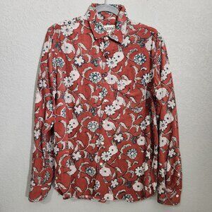 Kardo Red Rust Floral Button-Up Shirt M Cotton Cottagecore Western